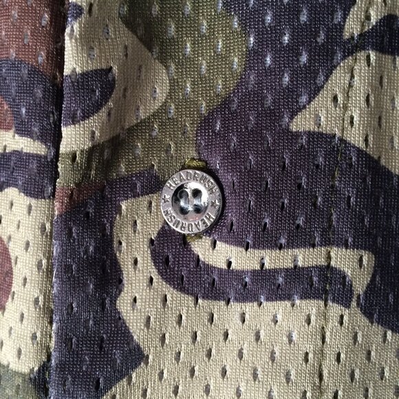 Headrush Mens Camo Jersey XL Khaki Green Brown Button Closure Mesh Short Sleeve - Picture 5 of 7